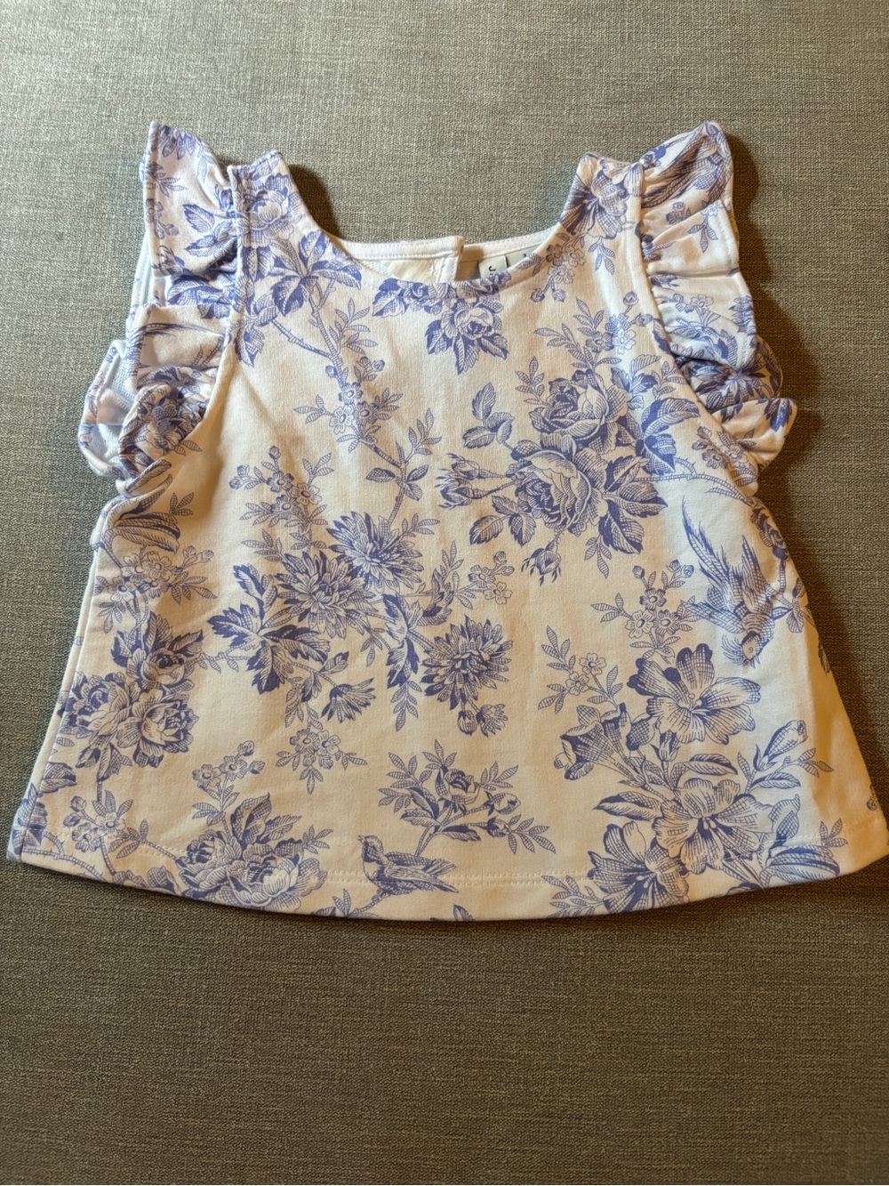 Janie and Jack Cream Tank Top with Blue Floral Print